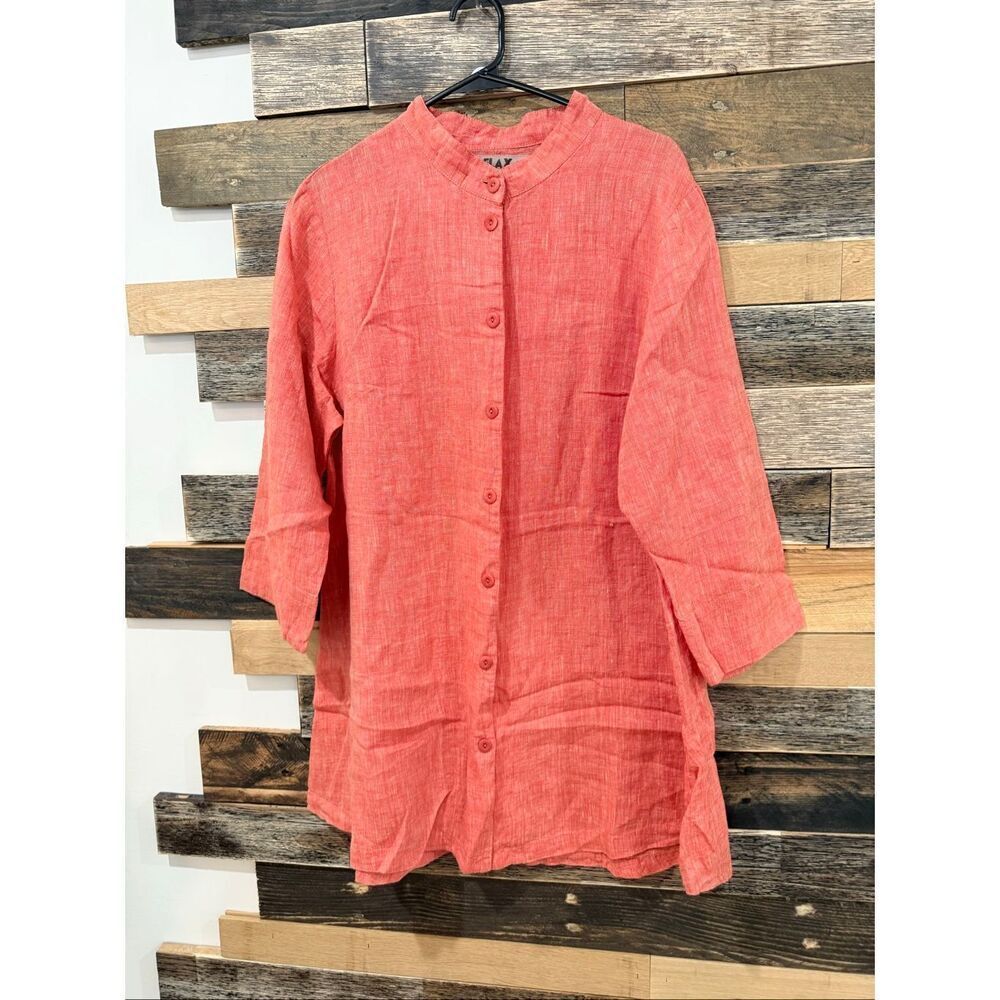 Flax Soft Red Button Front Tunic Top Size Medium - image 2